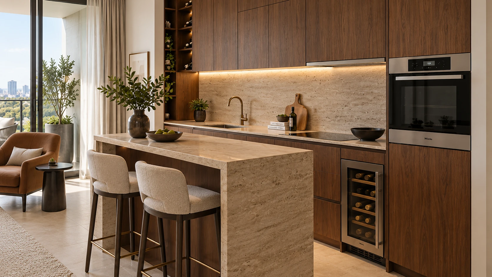 Courtyard Quarter — Condo kitchen and wine storage