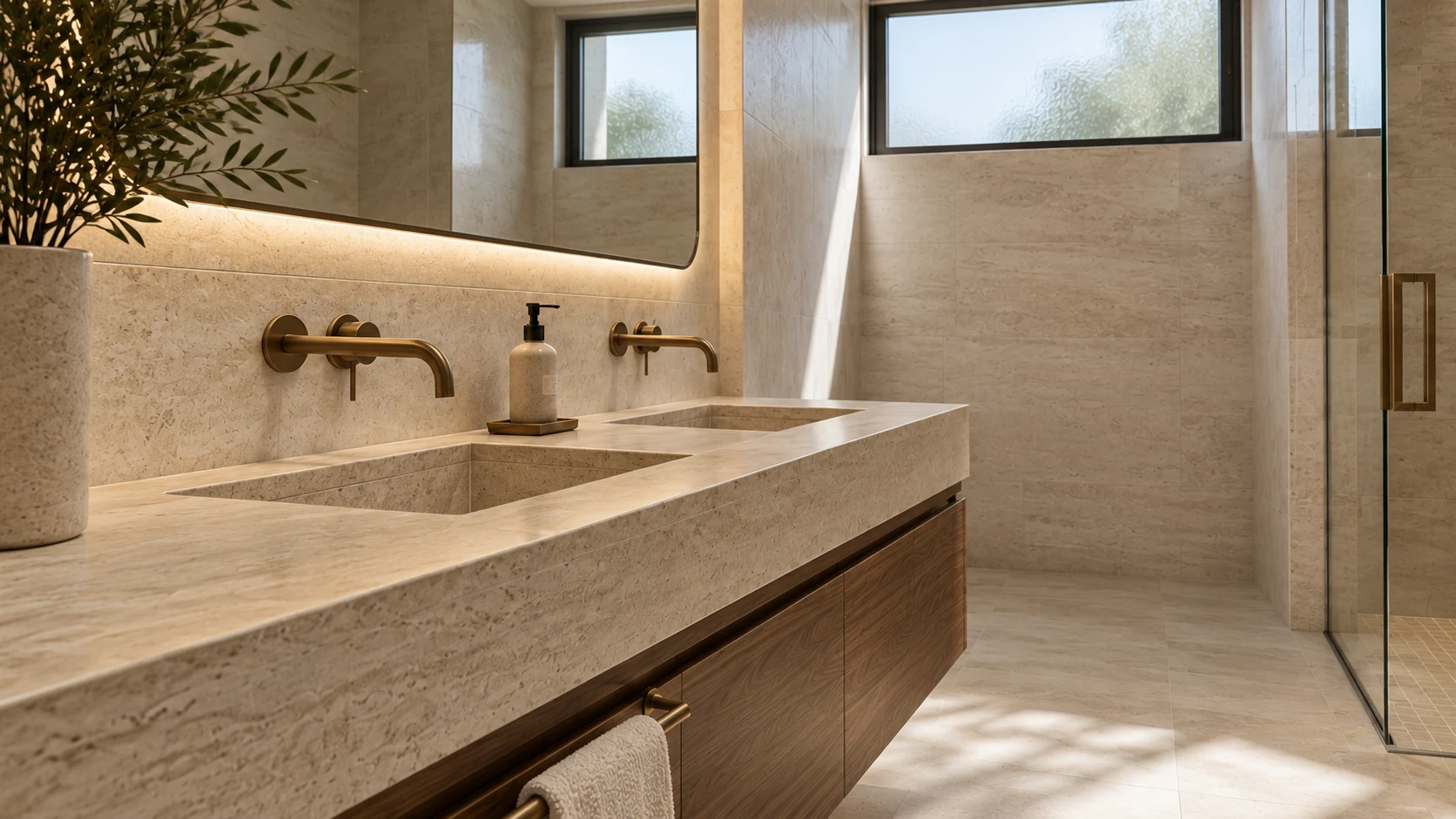 Courtyard Quarter — Primary bathroom vanity detail