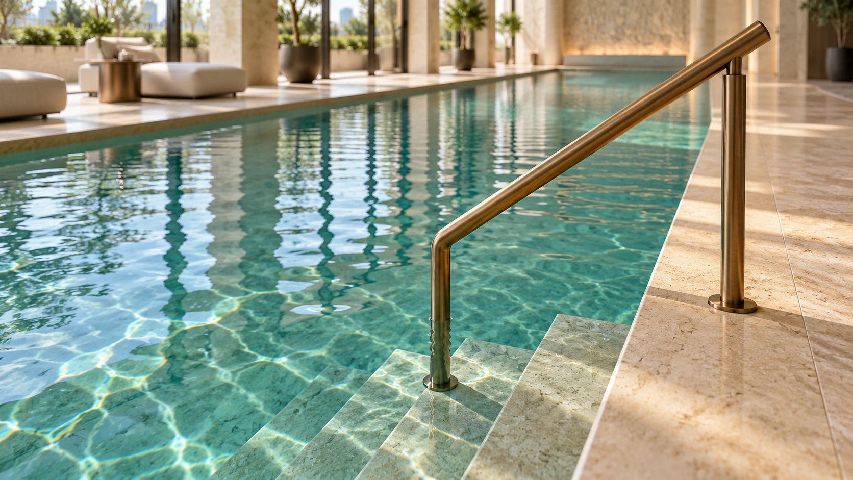 Courtyard Quarter — Pool water and stair detail